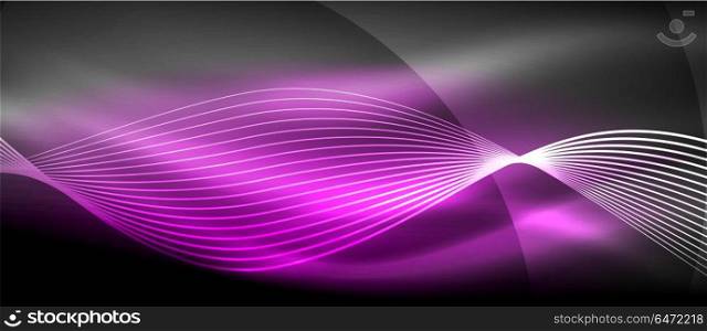 Glowing abstract wave on dark, shiny motion, magic space light. Techno abstract background. Glowing abstract wave on dark, shiny motion, magic space light. Vector techno abstract background