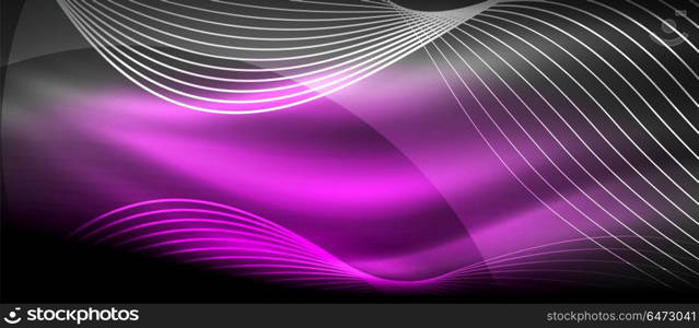 Glowing abstract wave on dark, shiny motion, magic space light. Techno abstract background. Glowing abstract wave on dark, shiny motion, magic space light. Vector techno abstract background