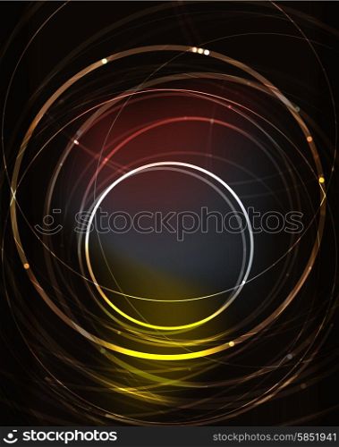 Glowing circle in dark space. Glowing circle and blending colors in dark space. Vector illustration. Abstract background