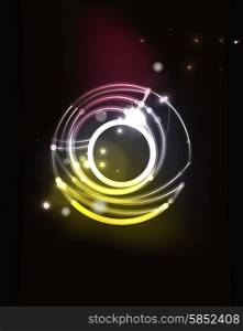 Glowing circle in dark space. Glowing circle and blending colors in dark space. Vector illustration. Abstract background