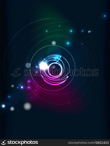 Glowing circle in dark space. Glowing circle and blending colors in dark space. Vector illustration. Abstract background