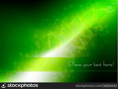 Glowing eco background with leaf pattern, vector illustration