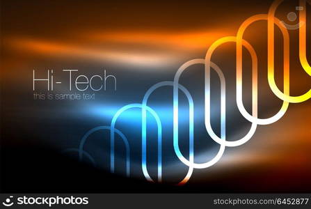 Glowing ellipses dark background, waves and swirl, neon light effect, shiny vector magic effects. Glowing ellipses dark background, waves and swirl, neon light effect, shiny magic effects. Vector illustration