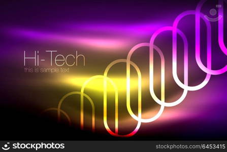 Glowing ellipses dark background, waves and swirl, neon light effect, shiny vector magic effects. Glowing ellipses dark background, waves and swirl, neon light effect, shiny magic effects. Vector illustration