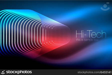 Glowing ellipses dark background, waves and swirl, neon light effect, shiny vector magic effects. Glowing ellipses dark background, waves and swirl, neon light effect, shiny magic effects. Vector illustration