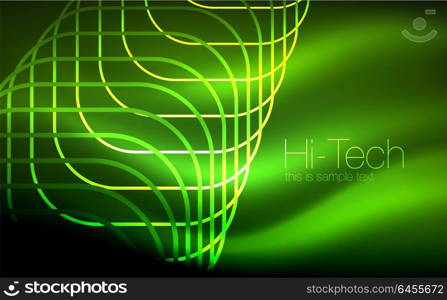 Glowing ellipses dark background, waves and swirl, neon light effect, shiny vector magic effects. Glowing ellipses dark background, waves and swirl, neon light effect, shiny magic effects. Vector illustration