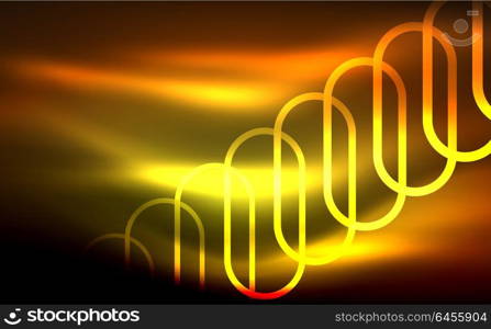 Glowing ellipses dark background, waves and swirl, neon light effect, shiny vector magic effects. Glowing ellipses dark background, waves and swirl, neon light effect, shiny magic effects. Vector illustration