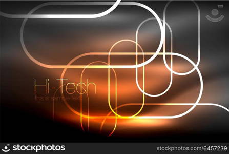 Glowing ellipses dark background, waves and swirl, neon light effect, shiny vector magic effects. Glowing ellipses dark background, waves and swirl, neon light effect, shiny magic effects. Vector illustration