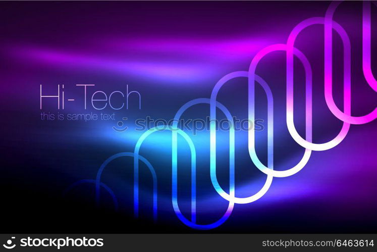 Glowing ellipses dark background, waves and swirl, neon light effect, shiny vector magic effects. Glowing ellipses dark background, waves and swirl, neon light effect, shiny magic effects. Vector illustration