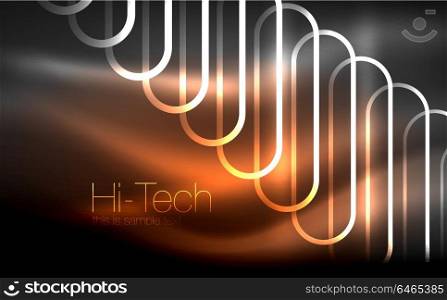 Glowing ellipses dark background, waves and swirl, neon light effect, shiny vector magic effects. Glowing ellipses dark background, waves and swirl, neon light effect, shiny magic effects. Vector illustration