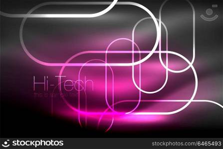 Glowing ellipses dark background, waves and swirl, neon light effect, shiny vector magic effects. Glowing ellipses dark background, waves and swirl, neon light effect, shiny magic effects. Vector illustration