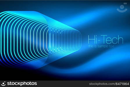 Glowing ellipses dark background, waves and swirl, neon light effect, shiny vector magic effects. Glowing ellipses dark background, waves and swirl, neon light effect, shiny magic effects. Vector illustration