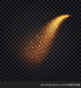 Glowing fire trail. Flying comet with transparent light effect and sparkles. Vector illustration