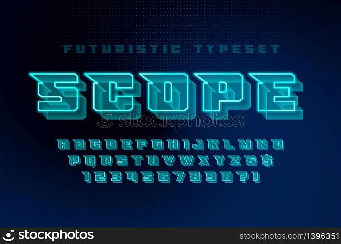 Glowing futuristic sci-fi alphabet, creative characters set. Vector illustration. Glowing futuristic sci-fi alphabet, creative characters set.