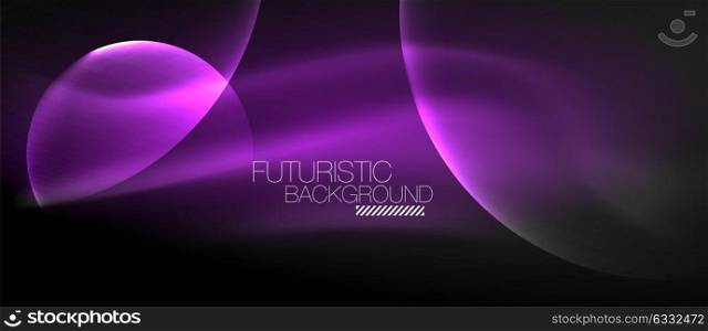 Glowing glass circles. Glowing glass circles, geometric shiny futuristic background, vector techno design, purple color