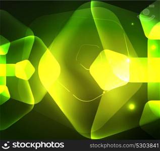 Glowing glass transparent pentagans, geometric abstract digital background. Glowing green glass transparent pentagans, geometric abstract digital background. Vector illustration