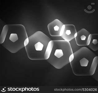 Glowing glass transparent pentagans, geometric abstract digital background. Glowing glass transparent pentagans, geometric abstract digital background. Vector illustration