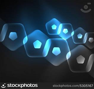 Glowing glass transparent pentagans, geometric abstract digital background. Glowing blue glass transparent pentagans, geometric abstract digital background. Vector illustration