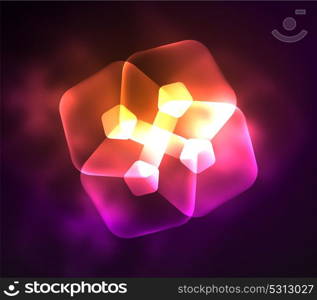 Glowing glass transparent pentagans, geometric abstract digital background. Glowing purple and orange glass transparent pentagans, geometric abstract digital background. Vector illustration