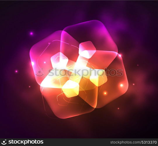 Glowing glass transparent pentagans, geometric abstract digital background. Glowing purple and orange glass transparent pentagans, geometric abstract digital background. Vector illustration