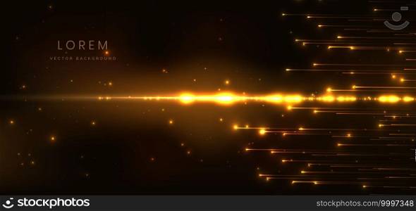 Glowing gold lines and dot lighting effect on dark brown background. Vector illustration 