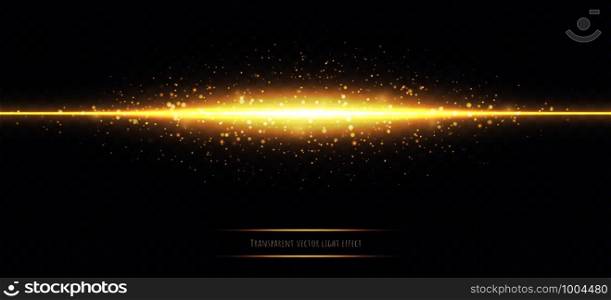 Glowing golden line with light effect isolated on dark transparent background. Golden luminous dust and glares. Abstract vector illustration.. Glowing golden line with light effect isolated on dark transparent background.