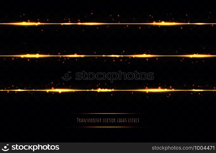 Glowing golden lines with light effects isolated on dark transparent background. Golden luminous dust and glares. Abstract vector illustration.. Glowing golden lines with light effects isolated on dark transparent background.