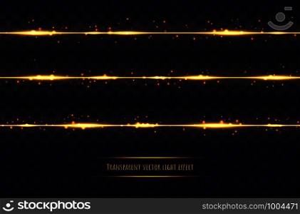 Glowing golden lines with light effects isolated on dark transparent background. Golden luminous dust and glares. Abstract vector illustration.. Glowing golden lines with light effects isolated on dark transparent background.