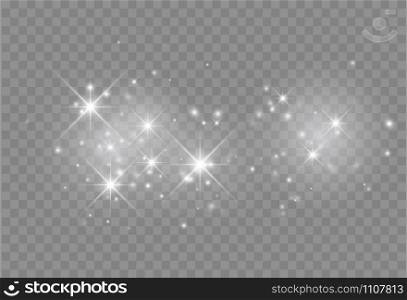 Glowing light effect with many glitter particles isolated on transparent background. Vector starry cloud with dust. Magic christmas decoration. Glowing light effect with glitter