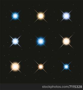 Glowing light stars, vector illustration