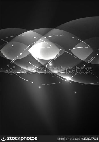 Glowing modern geometric shapes in dark space. Glowing modern geometric shapes in dark space. Vector digital abstract background