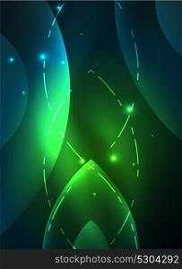 Glowing modern geometric shapes in dark space. Glowing modern geometric shapes in dark space. Vector digital abstract background