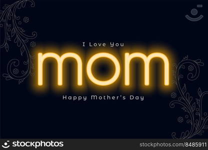 glowing mothers day neon golden card design