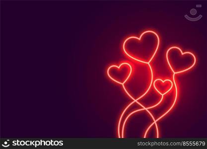 glowing neon flying hearts banner design