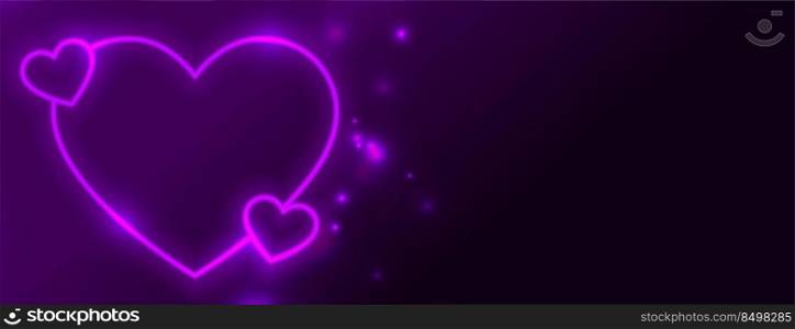 glowing neon heart on purple banner design