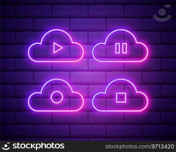 Glowing neon line cloud download music icon Vector Image
