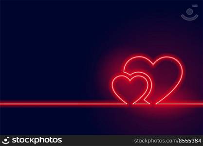 glowing red neon heart valentine day background