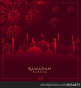 glowing red ramadan kareem background with mosque