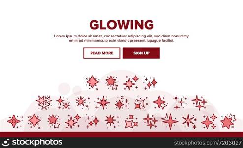 Glowing Shine Stars Landing Web Page Header Banner Template Vector. Glowing Sparkles, Christmas Fireworks Burst Explosion, Glitter Festive Fire Illustrations. Glowing Shine Stars Landing Header Vector