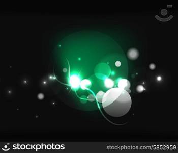 Glowing shiny bubbles and stars in dark space. Glowing shiny bubbles and stars in dark space. Vector illustration. Abstract background