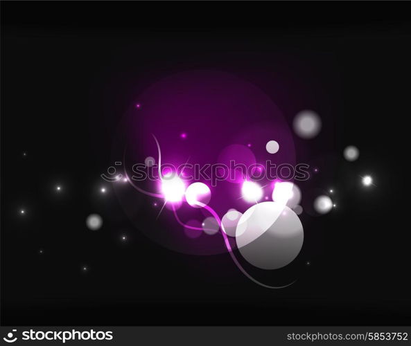 Glowing shiny bubbles and stars in dark space. Glowing shiny bubbles and stars in dark space. Vector illustration. Abstract background