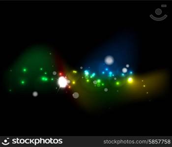 Glowing shiny bubbles and stars in dark space. Glowing shiny bubbles and stars in dark space. Vector illustration. Abstract background