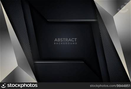 Glowing silver modern dark background with circular dots element. Luxury abstract background
