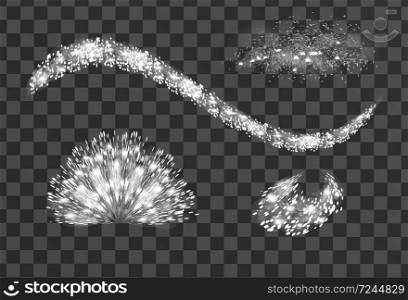 Glowing sparkles glare light effect on a transparent background. Sparks flickering lights. Vector illustration
