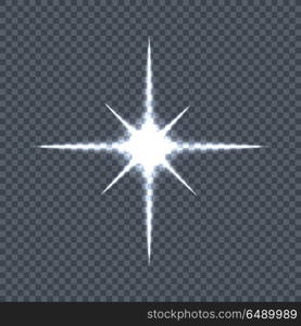 Glowing Star Sparkle Light Flashes Shiny Glitter. Glowing star, sparkle, light flashes, shiny glitter on transparency. Glow bright star light firework. Flash glow, sparkle illuminated, flare effect, shine explosion spark, starburst. Vector