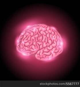 Glowing thinking brain in the dark vector illustration