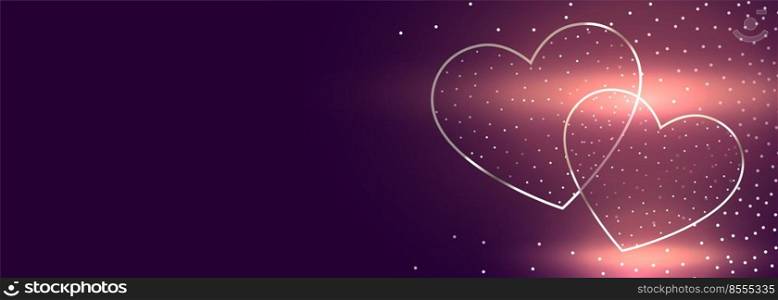 glowing two hearts valentines day banner with text space