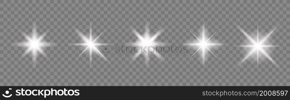 Glowing vector star. Light shine effect. Christmas shiny rays light glow sparks. Glitter stars set isolated on transparent background.. Glowing vector star. Light shine effect. Christmas shiny rays light glow sparks.