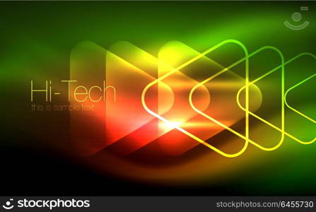 Glowing vector triangle geometric shapes in dark space. Glowing vector triangle geometric shape in dark spaces. Vector abstract background