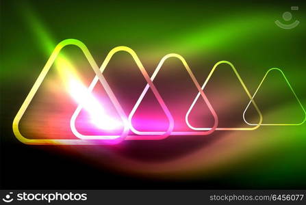 Glowing vector triangle geometric shapes in dark space. Glowing vector triangle geometric shape in dark spaces. Vector abstract background